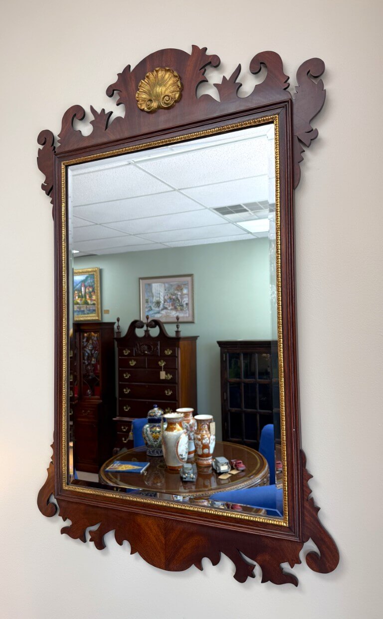 Henkel Harris Mahogany Carved Mirror with Gold Accents Model No. H-6 Henkel Harris Mahogany Carved Mirror with Gold Accents Model No. H-6