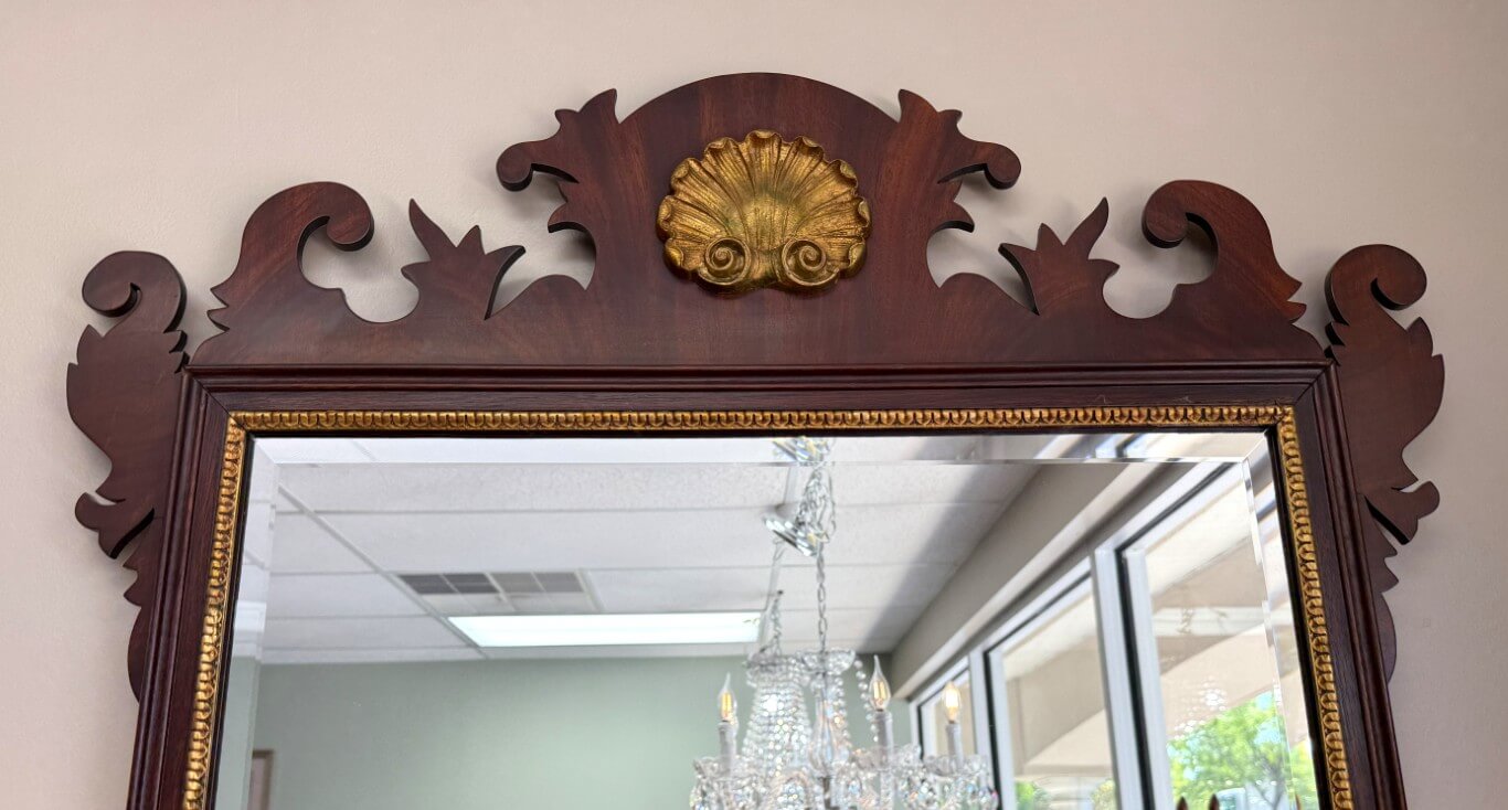 Henkel Harris Mahogany Carved Mirror with Gold Accents Model No. H-6 Henkel Harris Mahogany Carved Mirror with Gold Accents Model No. H-6