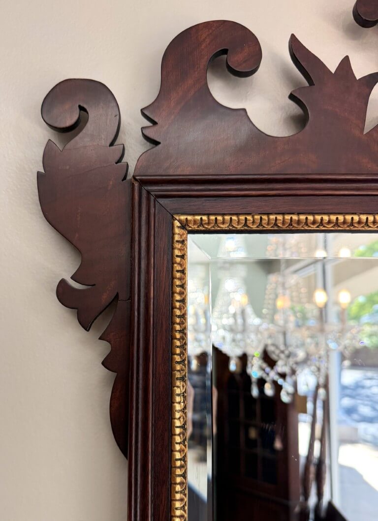 Henkel Harris Mahogany Carved Mirror with Gold Accents Model No. H-6 Henkel Harris Mahogany Carved Mirror with Gold Accents Model No. H-6