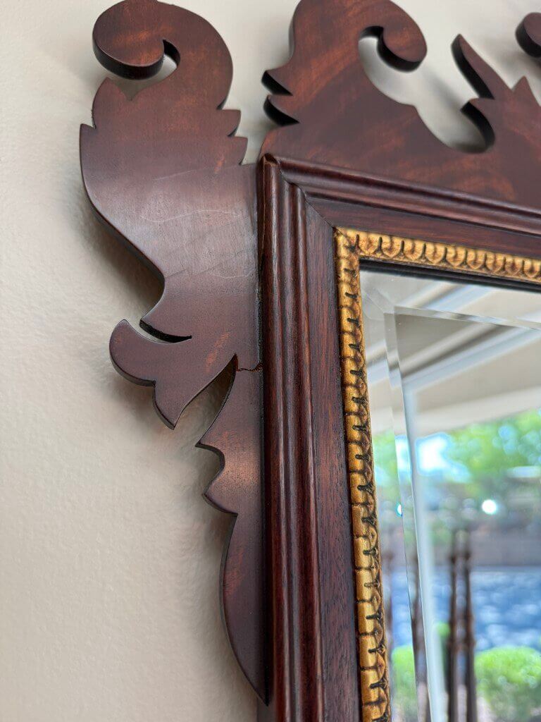 Henkel Harris Mahogany Carved Mirror with Gold Accents Model No. H-6 Henkel Harris Mahogany Carved Mirror with Gold Accents Model No. H-6