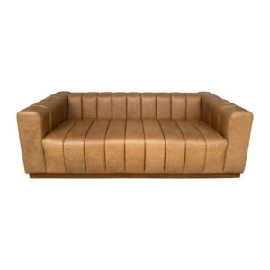 CB2 Forte 81-Inch Channeled Saddle Leather Sofa with Walnut Base