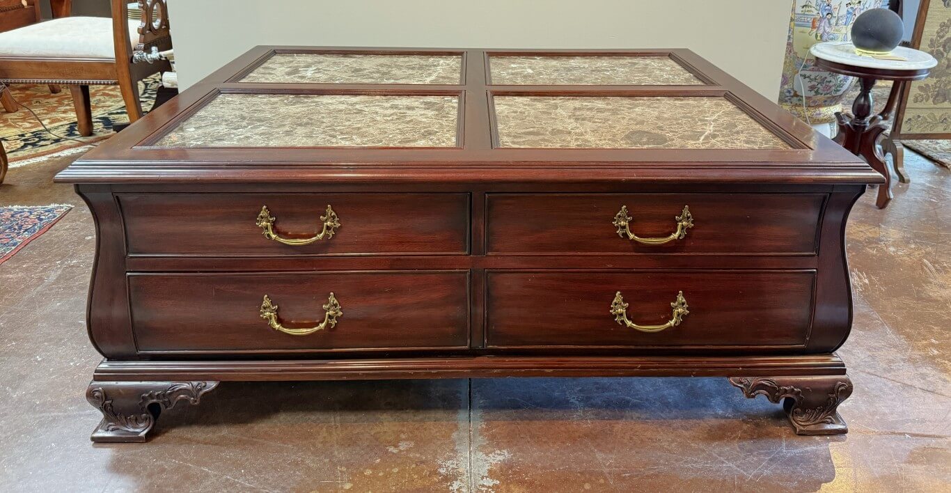 Henkel Harris Marble Top Mahogany Coffee Table Model No. 5252 Henkel Harris Marble Top Mahogany Coffee Table Model No. 5252