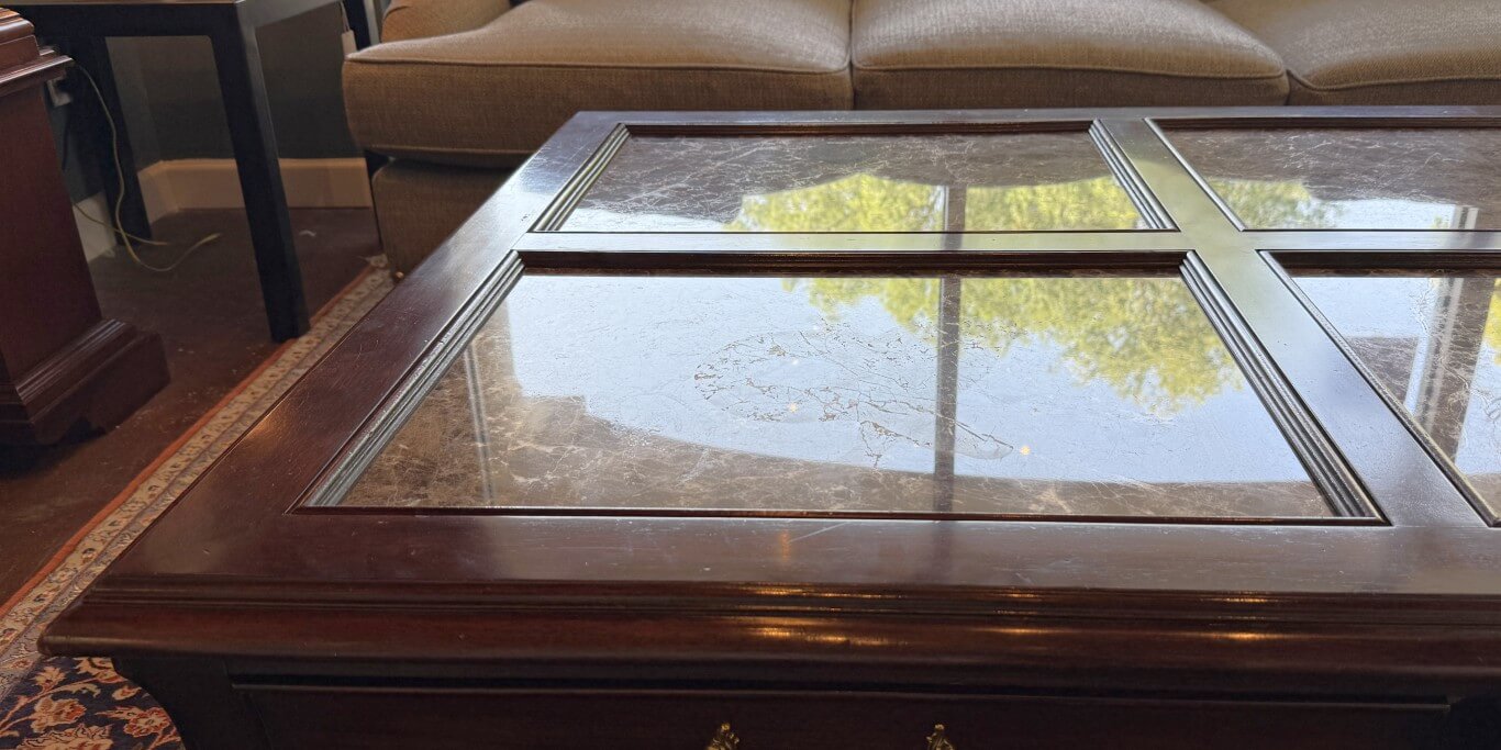 Henkel Harris Marble Top Mahogany Coffee Table Model No. 5252 Henkel Harris Marble Top Mahogany Coffee Table Model No. 5252
