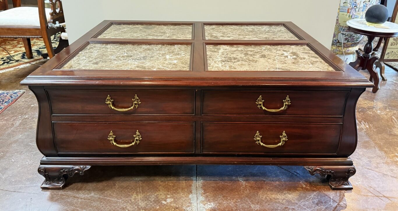 Henkel Harris Marble Top Mahogany Coffee Table Model No. 5252 Henkel Harris Marble Top Mahogany Coffee Table Model No. 5252