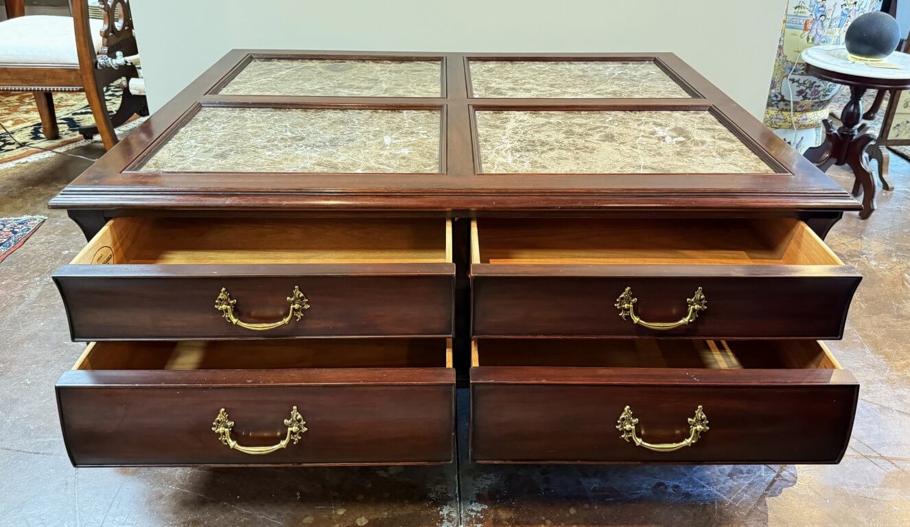 Henkel Harris Marble Top Mahogany Coffee Table Model No. 5252 Henkel Harris Marble Top Mahogany Coffee Table Model No. 5252