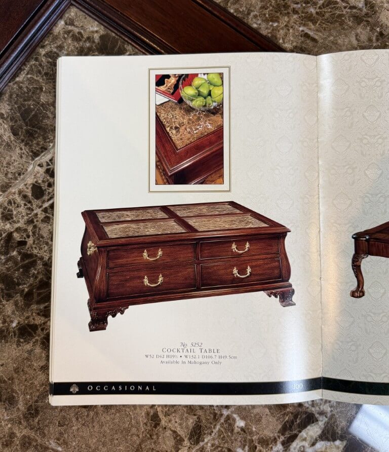 Henkel Harris Marble Top Mahogany Coffee Table Model No. 5252 Henkel Harris Marble Top Mahogany Coffee Table Model No. 5252