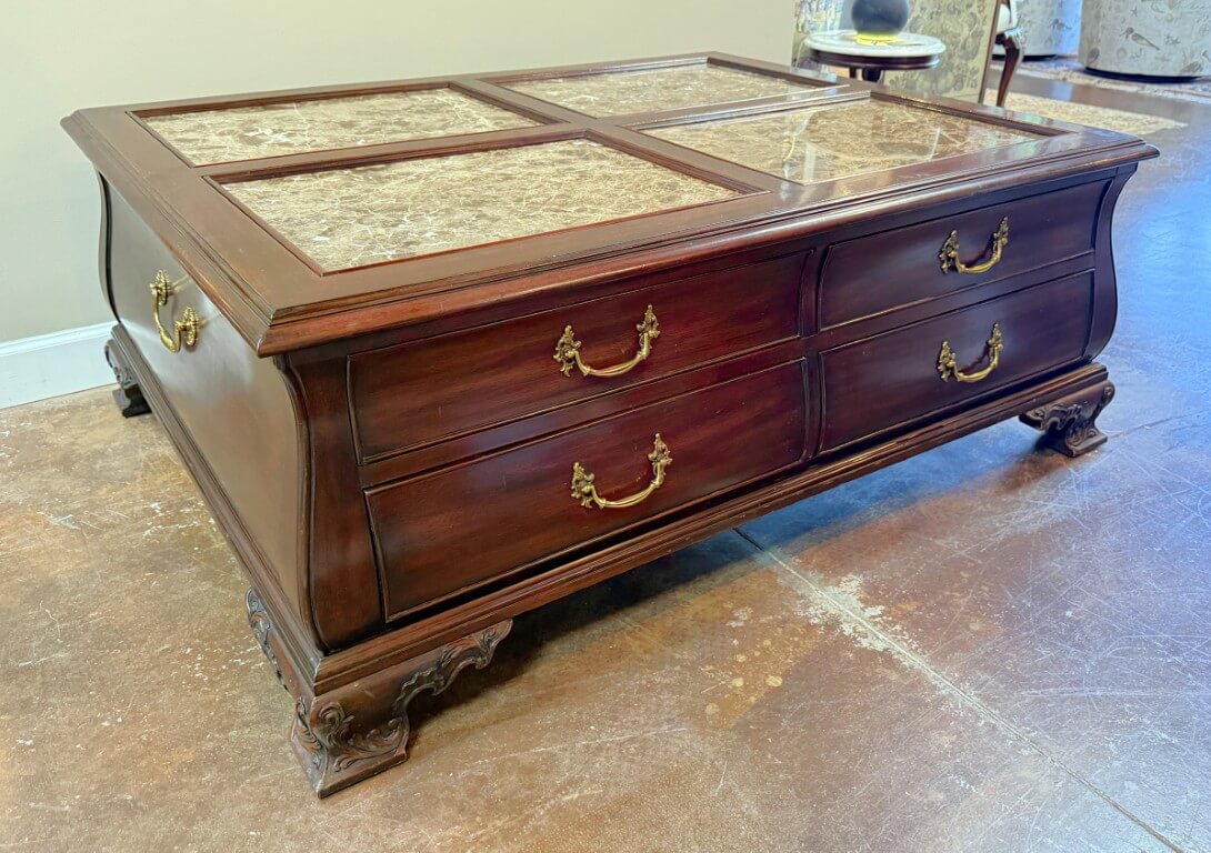 Henkel Harris Marble Top Mahogany Coffee Table Model No. 5252 Henkel Harris Marble Top Mahogany Coffee Table Model No. 5252