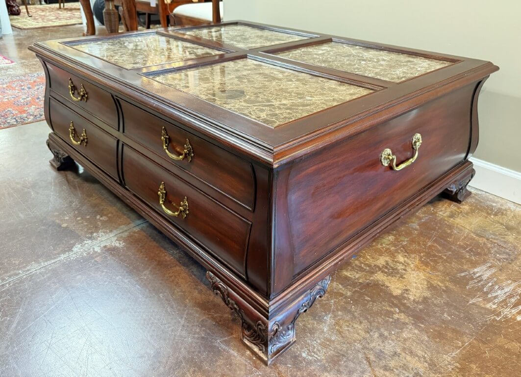 Henkel Harris Marble Top Mahogany Coffee Table Model No. 5252 Henkel Harris Marble Top Mahogany Coffee Table Model No. 5252