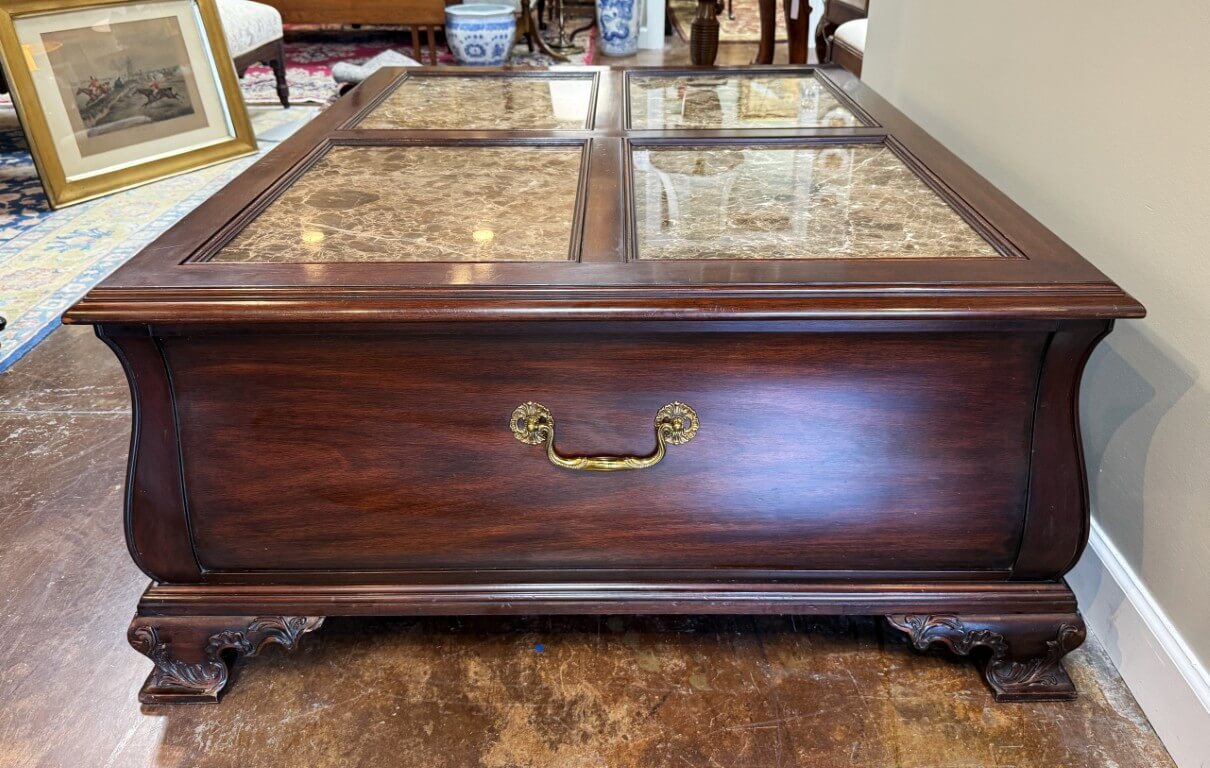 Henkel Harris Marble Top Mahogany Coffee Table Model No. 5252 Henkel Harris Marble Top Mahogany Coffee Table Model No. 5252