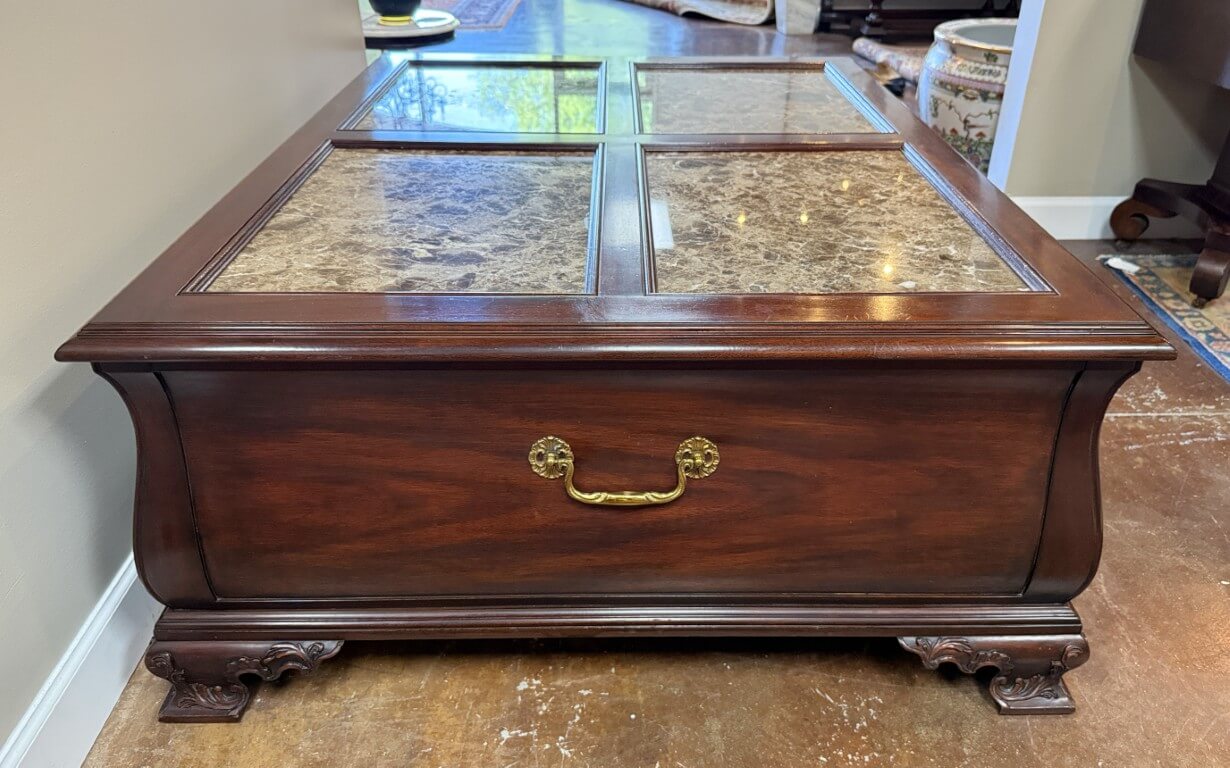 Henkel Harris Marble Top Mahogany Coffee Table Model No. 5252 Henkel Harris Marble Top Mahogany Coffee Table Model No. 5252