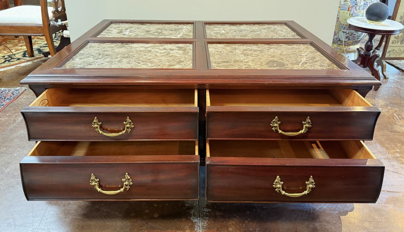 Henkel Harris Marble Top Mahogany Coffee Table Model No. 5252 Henkel Harris Marble Top Mahogany Coffee Table Model No. 5252