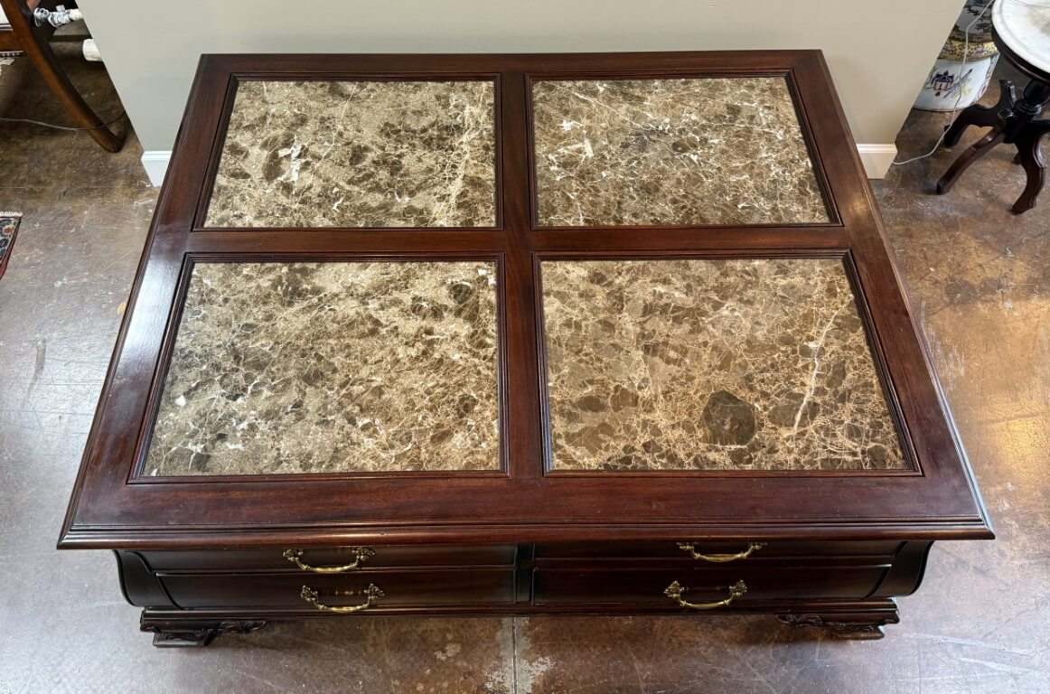 Henkel Harris Marble Top Mahogany Coffee Table Model No. 5252 Henkel Harris Marble Top Mahogany Coffee Table Model No. 5252