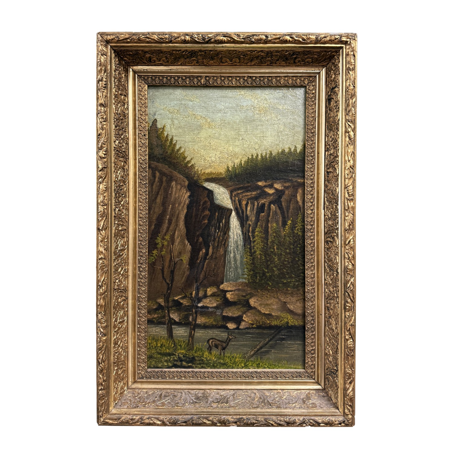 19th Century Waterfall Oil on Canvas 19th Century Waterfall Oil on Canvas