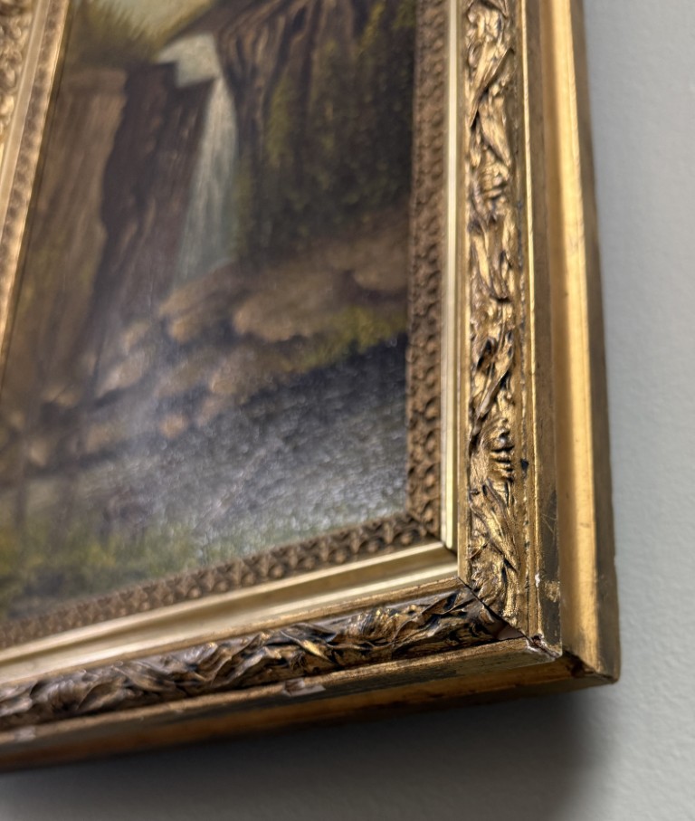 19th Century Waterfall Oil on Canvas 19th Century Waterfall Oil on Canvas