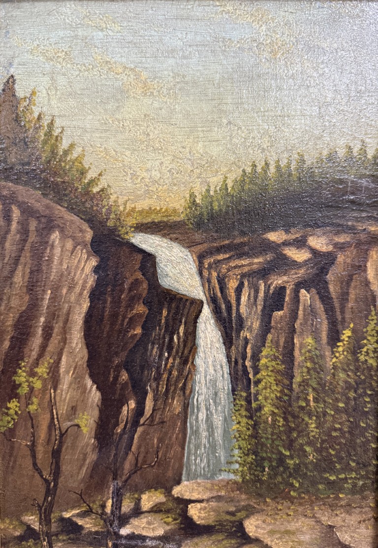 19th Century Waterfall Oil on Canvas 19th Century Waterfall Oil on Canvas