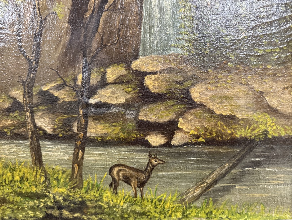 19th Century Waterfall Oil on Canvas 19th Century Waterfall Oil on Canvas