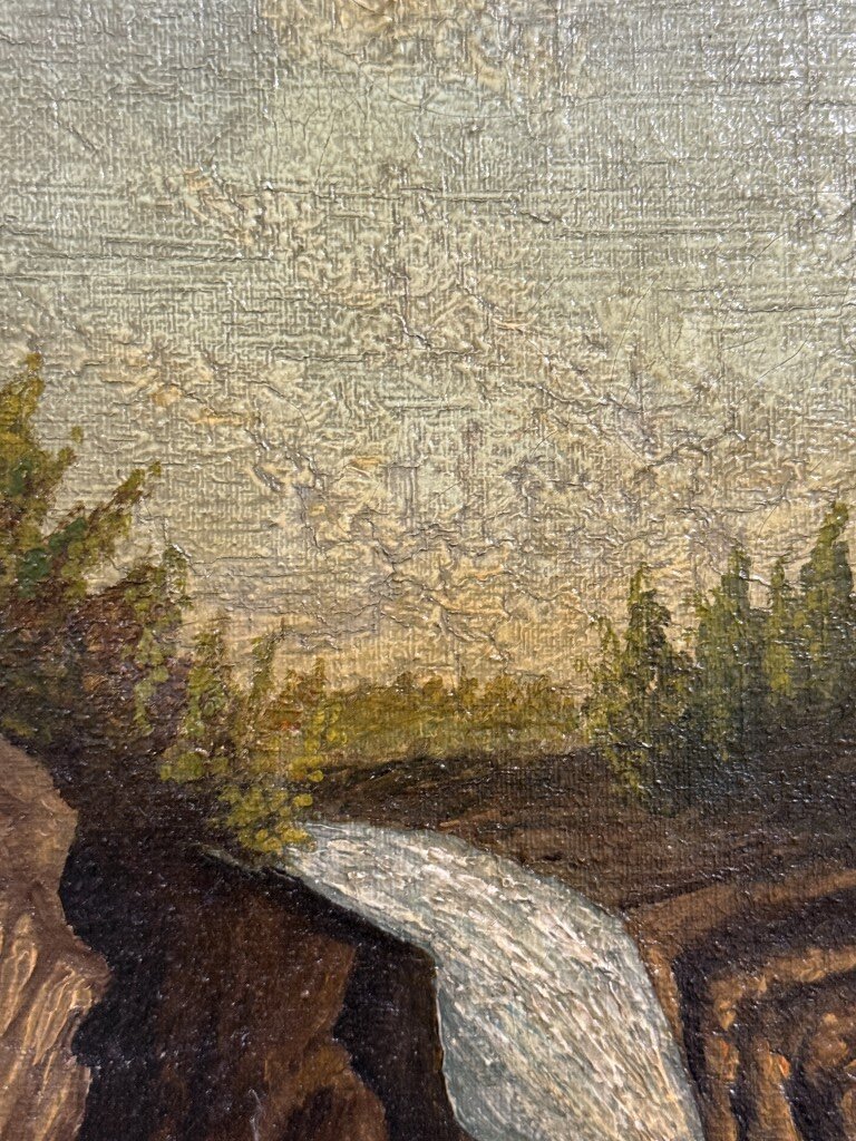 19th Century Waterfall Oil on Canvas 19th Century Waterfall Oil on Canvas