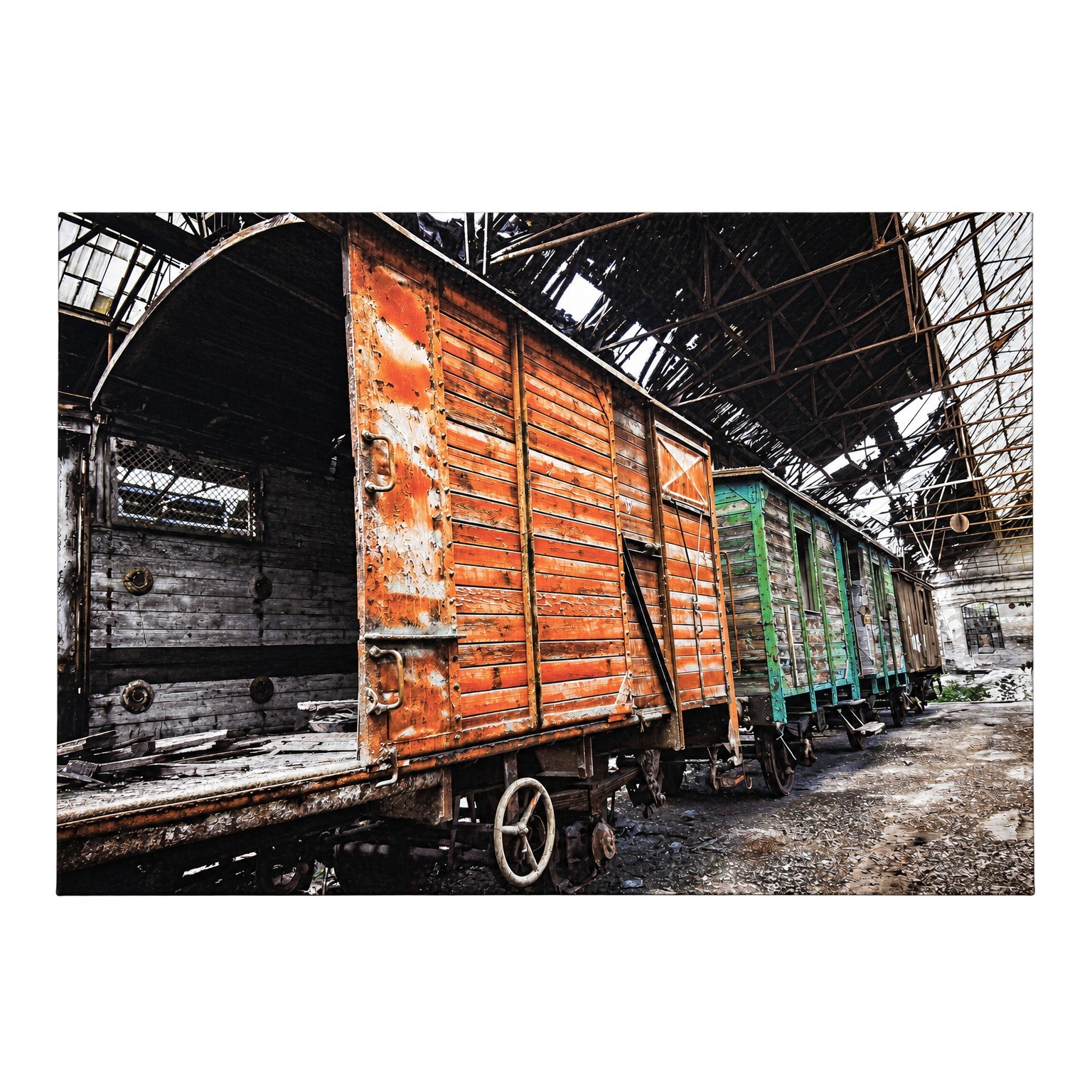 Large Industrial Train Yard Giclee on Canvas Large Industrial Train Yard Giclee on Canvas