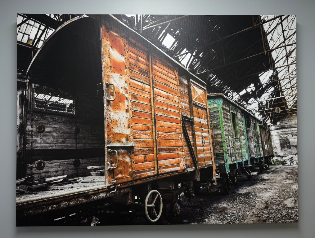 Large Industrial Train Yard Giclee on Canvas Large Industrial Train Yard Giclee on Canvas