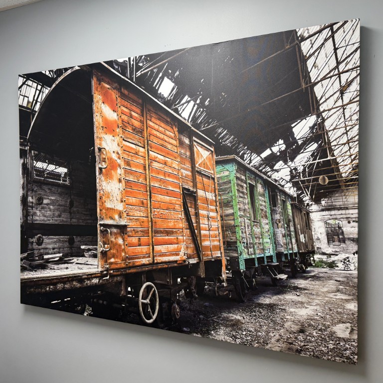 Large Industrial Train Yard Giclee on Canvas Large Industrial Train Yard Giclee on Canvas