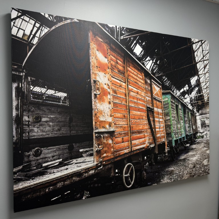 Large Industrial Train Yard Giclee on Canvas Large Industrial Train Yard Giclee on Canvas