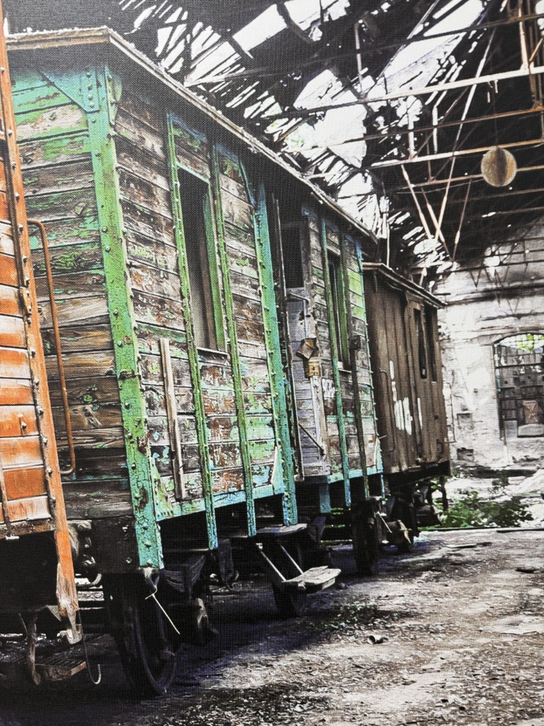 Large Industrial Train Yard Giclee on Canvas Large Industrial Train Yard Giclee on Canvas