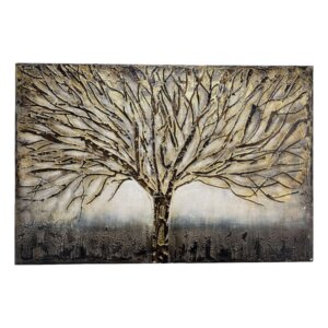 Large Textured Metallic Tree on Canvas