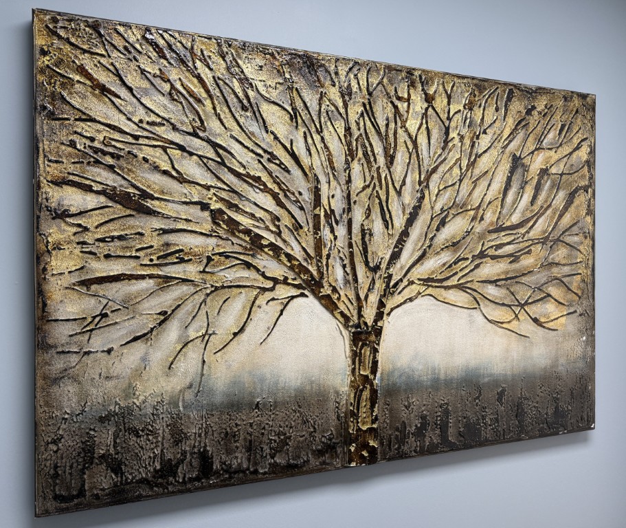 Large Textured Metallic Tree on Canvas Large Textured Metallic Tree on Canvas