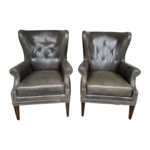 Pair of Hooker Furniture Faux-Leather Gray-Green Maya Chairs