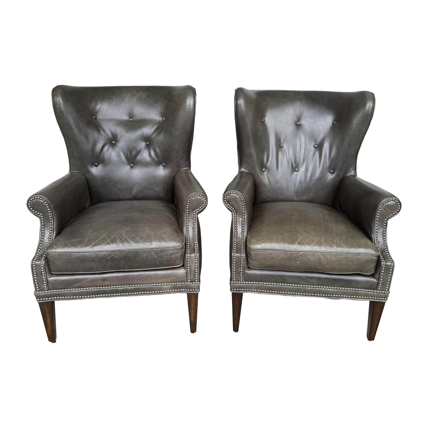 Pair of Hooker Furniture Faux-Leather Gray-Green Maya Chairs Pair of Hooker Furniture Faux-Leather Gray-Green Maya Chairs
