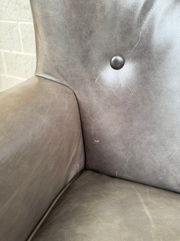 Pair of Hooker Furniture Faux-Leather Gray-Green Maya Chairs Pair of Hooker Furniture Faux-Leather Gray-Green Maya Chairs