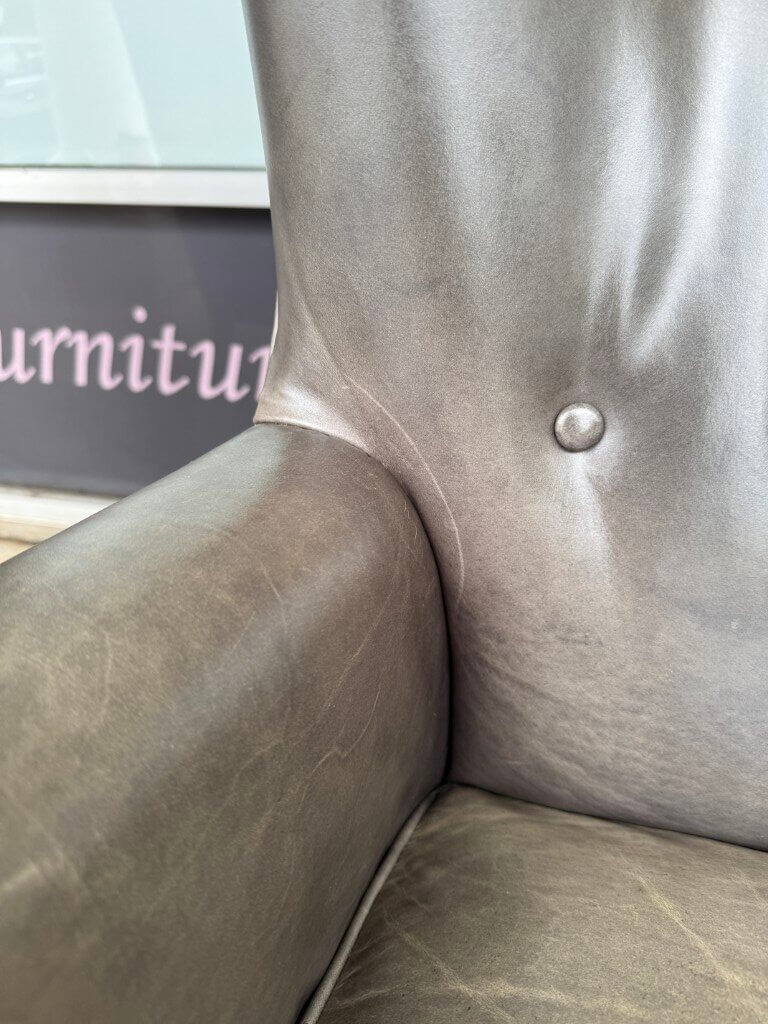 Pair of Hooker Furniture Faux-Leather Gray-Green Maya Chairs Pair of Hooker Furniture Faux-Leather Gray-Green Maya Chairs