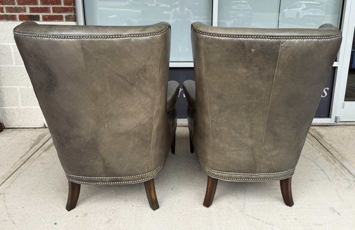 Pair of Hooker Furniture Faux-Leather Gray-Green Maya Chairs Pair of Hooker Furniture Faux-Leather Gray-Green Maya Chairs