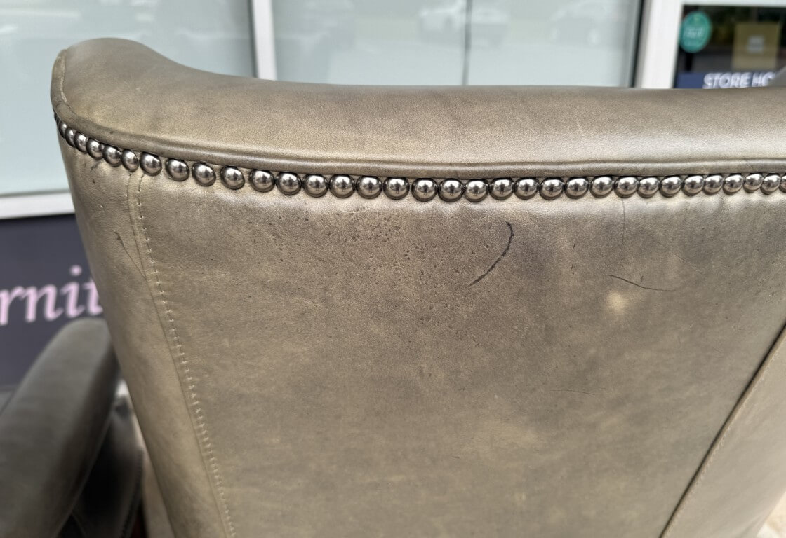 Pair of Hooker Furniture Faux-Leather Gray-Green Maya Chairs Pair of Hooker Furniture Faux-Leather Gray-Green Maya Chairs