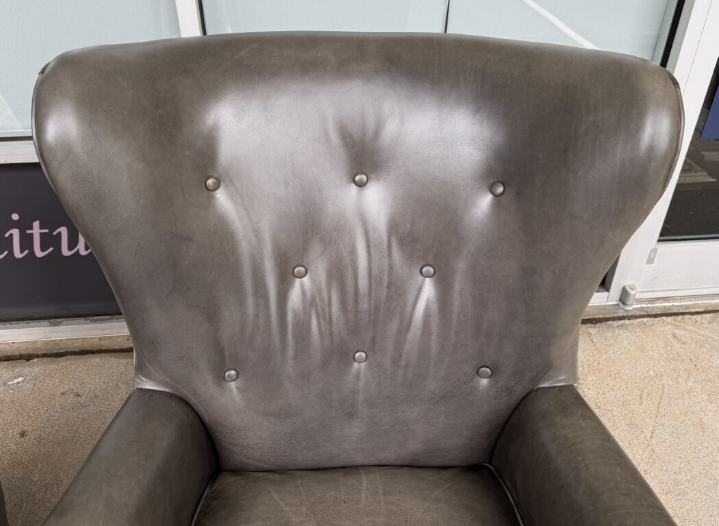 Pair of Hooker Furniture Faux-Leather Gray-Green Maya Chairs Pair of Hooker Furniture Faux-Leather Gray-Green Maya Chairs