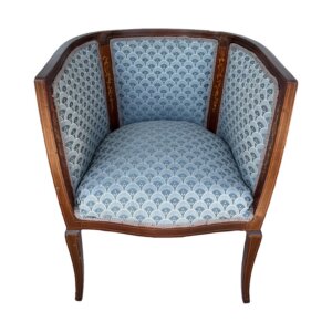 Inlaid Barrel Back Chair with Scalloped Blue Upholstery