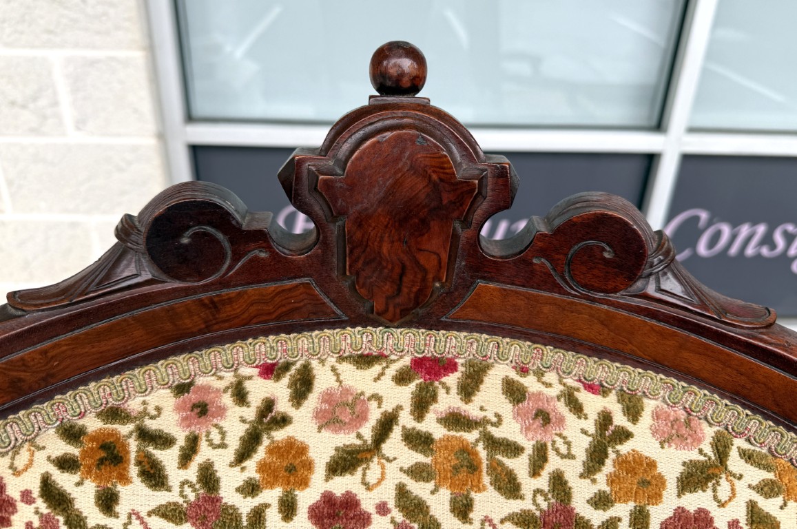 Pair of Antique Eastlake Walnut Parlor Chairs with Floral Upholstery Pair of Antique Eastlake Walnut Parlor Chairs with Floral Upholstery