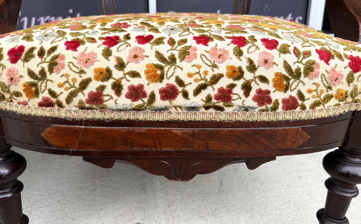Pair of Antique Eastlake Walnut Parlor Chairs with Floral Upholstery Pair of Antique Eastlake Walnut Parlor Chairs with Floral Upholstery