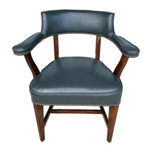Vintage Blue Leather Office Chair with Nailhead Trim