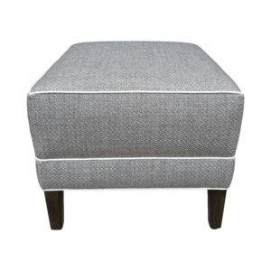 Ethan Allen Gray Upholstered Ottoman with White Piping