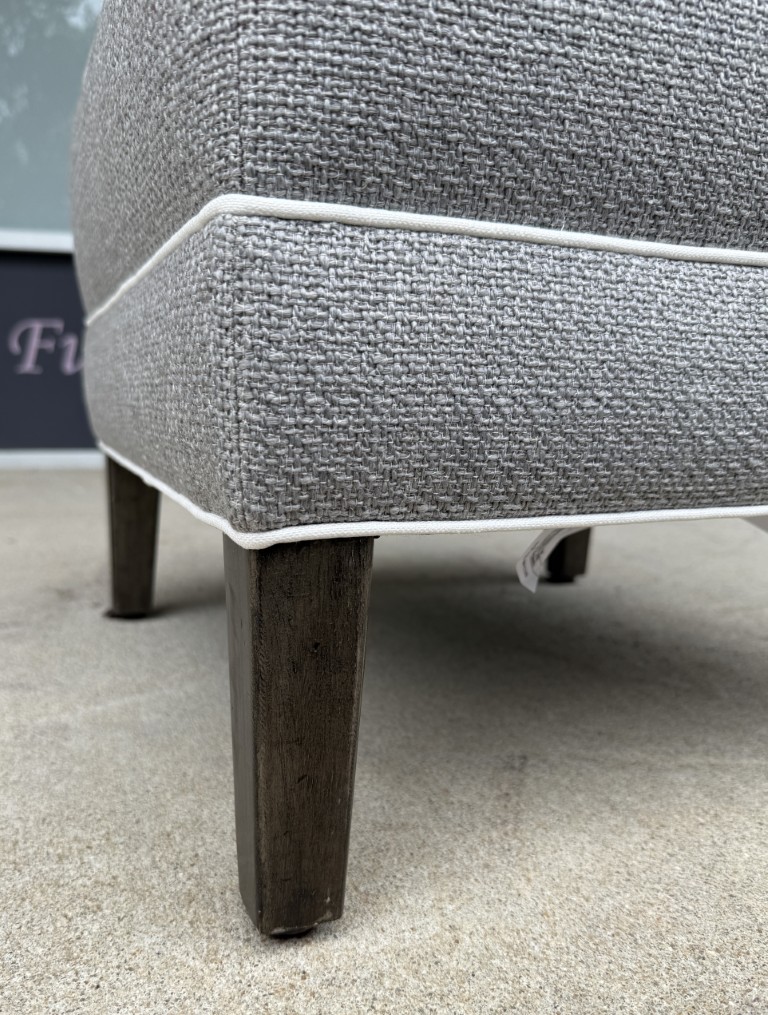 Ethan Allen Gray Upholstered Ottoman with White Piping Ethan Allen Gray Upholstered Ottoman with White Piping