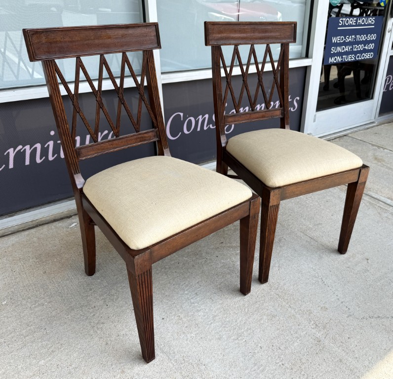 Pair of Jonathan Charles Regency Style Lattice Back Side Chairs Pair of Jonathan Charles Regency Style Lattice Back Side Chairs