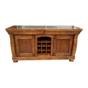 Traditional Wood Buffet with Stone-Inset Top and Wine Storage