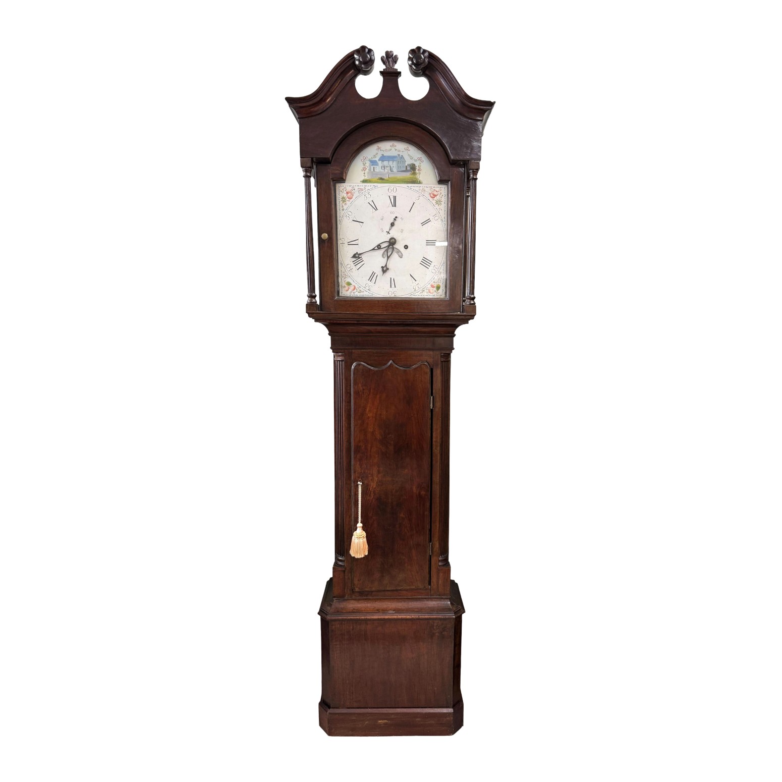 Early American Grandfather Clock Attributed to James Wilson with Hand-Painted Clock Face Early American Grandfather Clock Attributed to James Wilson with Hand-Painted Clock Face
