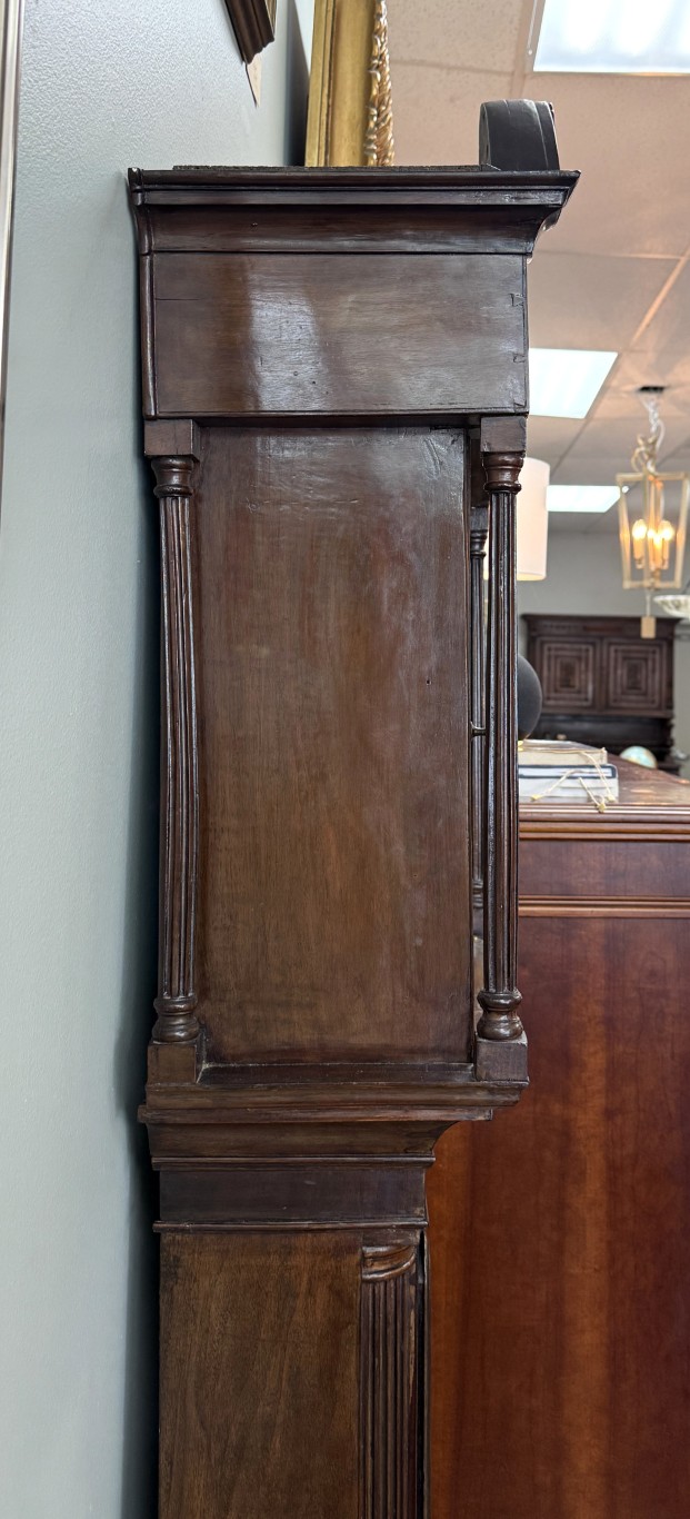 Early American Grandfather Clock Attributed to James Wilson with Hand-Painted Clock Face Early American Grandfather Clock Attributed to James Wilson with Hand-Painted Clock Face
