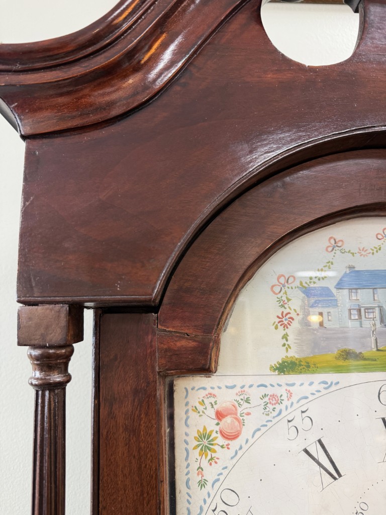 Early American Grandfather Clock Attributed to James Wilson with Hand-Painted Clock Face Early American Grandfather Clock Attributed to James Wilson with Hand-Painted Clock Face