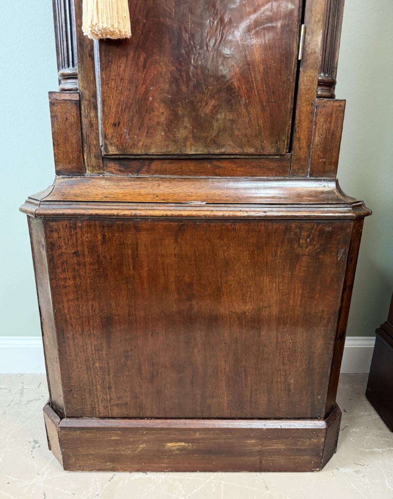 Early American Grandfather Clock Attributed to James Wilson with Hand-Painted Clock Face Early American Grandfather Clock Attributed to James Wilson with Hand-Painted Clock Face