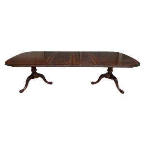 Drexel Heritage Banded Mahogany Double Pedestal Dining Table with Two Leaves