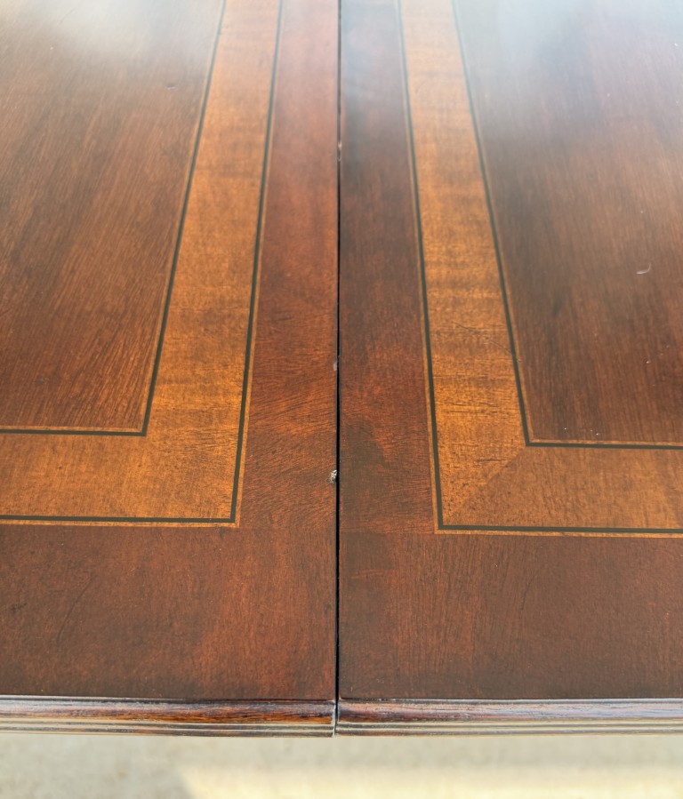 Drexel Heritage Banded Mahogany Double Pedestal Dining Table with Two Leaves Drexel Heritage Banded Mahogany Double Pedestal Dining Table with Two Leaves