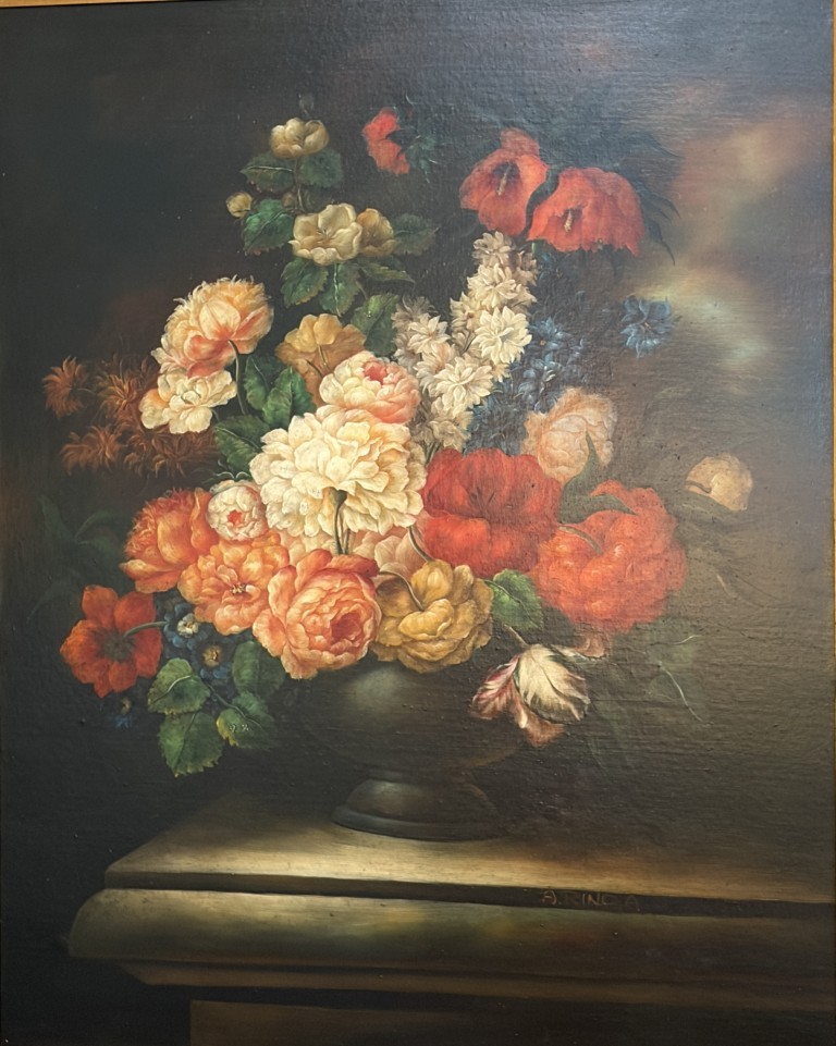 Large Signed Original Oil on Canvas Painting Still Life of Flowers in Vase Large Signed Original Oil on Canvas Painting Still Life of Flowers in Vase